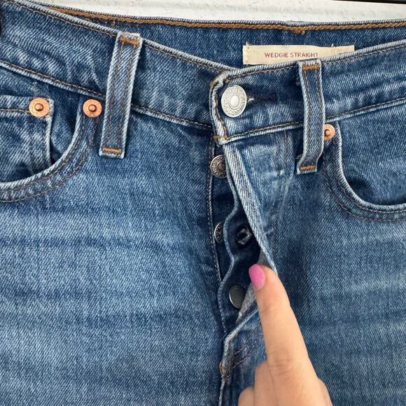 Levi's Wedgie High-Rise Button Fly Straight Crop Denim Jeans Jive Sound Blue 25 - Picture 8 of 13